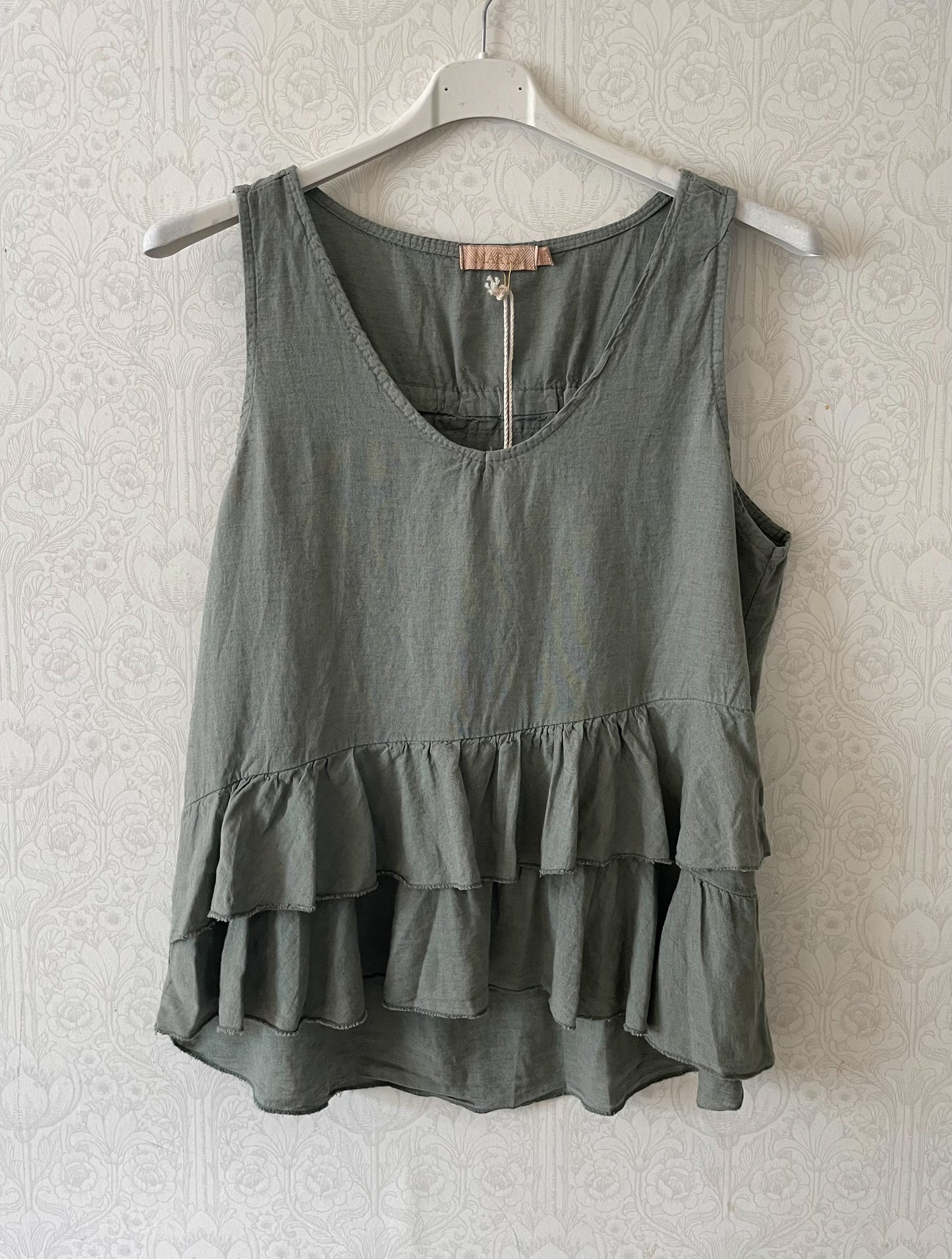 Blus i linne & viscos ~ army grön