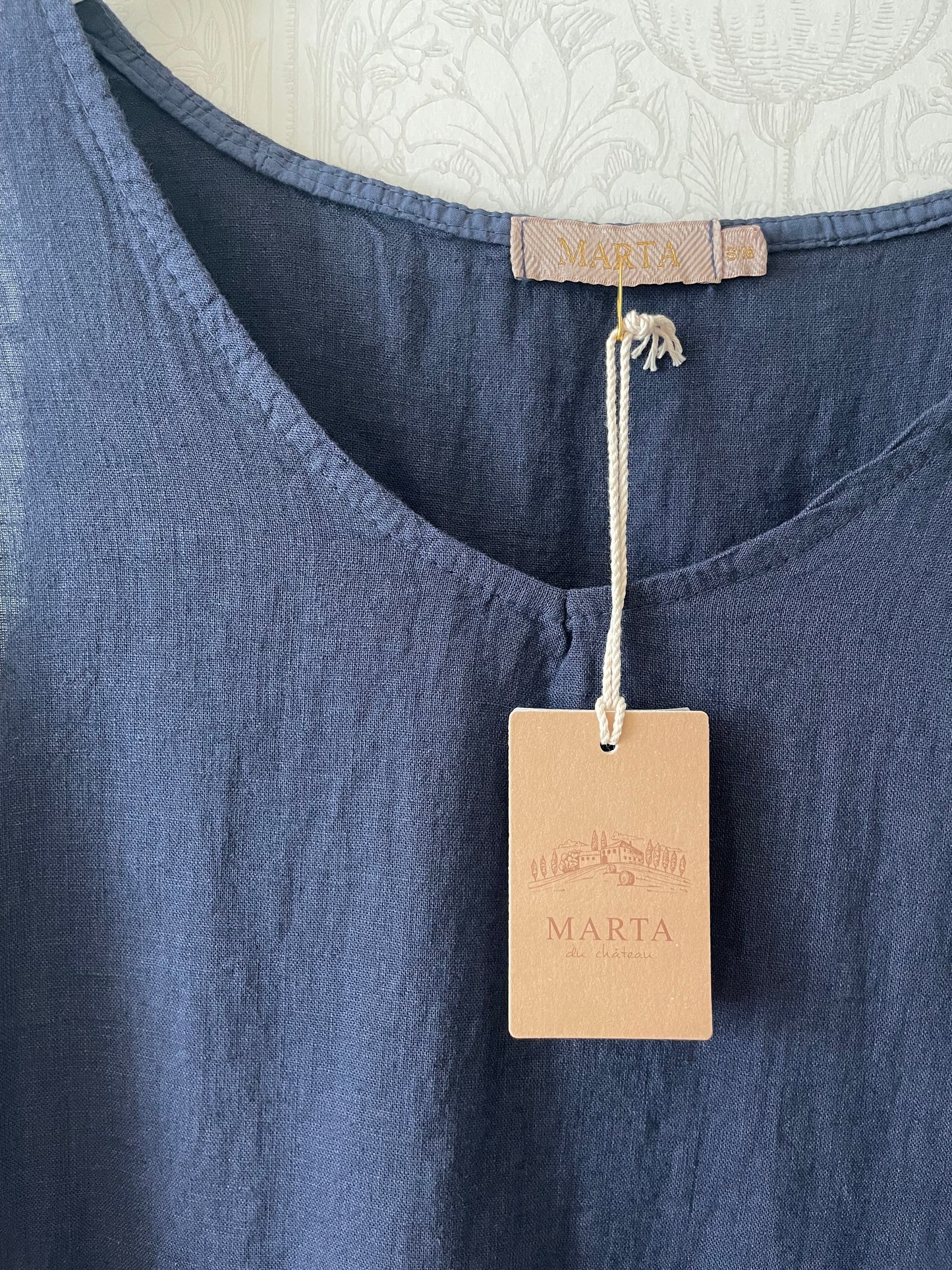 Blus i linne & viscos ~ navy blå