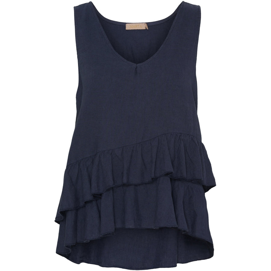 Blus i linne & viscos ~ navy blå