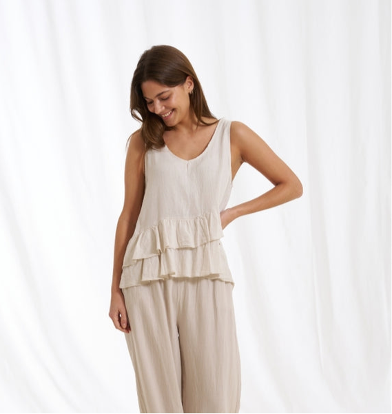 Blus i linne & viscos ~ beige
