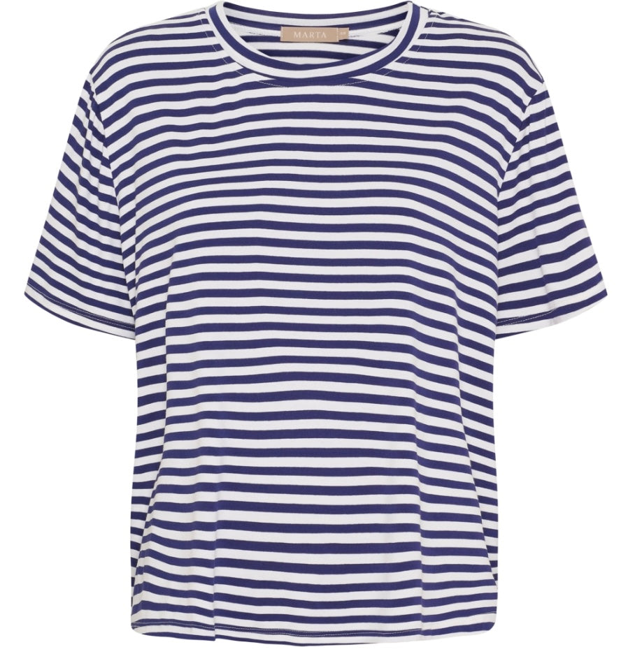 Randig blus i viscos ~ navy blå