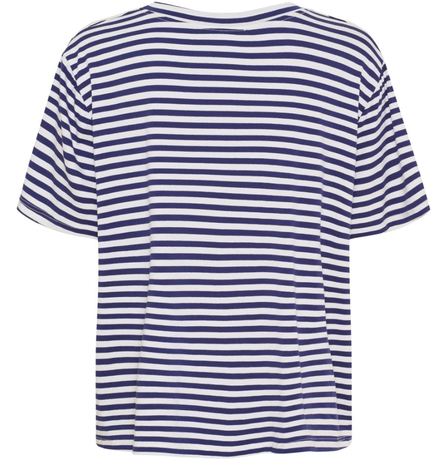 Randig blus i viscos ~ navy blå