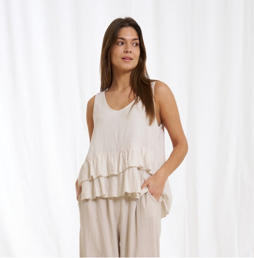 Blus i linne & viscos ~ beige