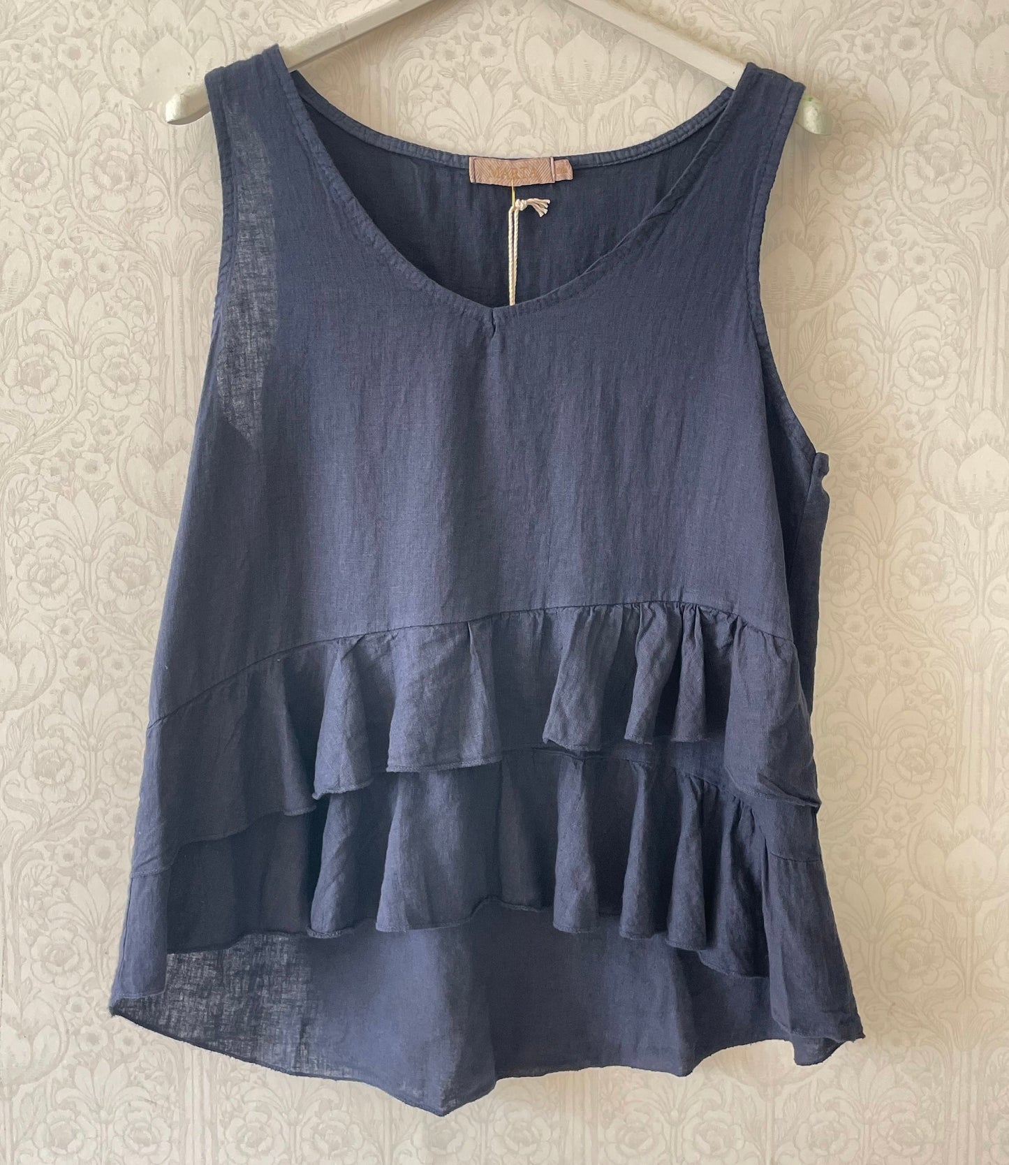 Blus i linne & viscos ~ navy blå