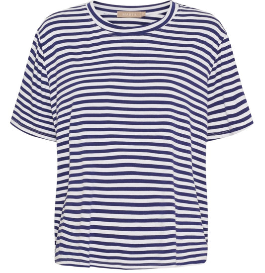 Randig blus i viscos ~ navy blå